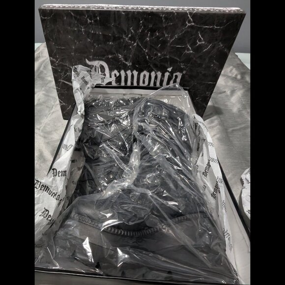 Demonia Shaker-70 Black Vegan Leather Mid-Calf Boots 9 - Picture 13 of 16